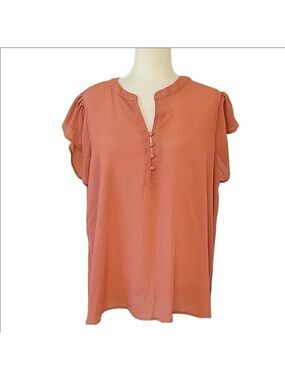 Curvy Girl 1x Flowy Boho Pink Polka Dot Blouse 1X